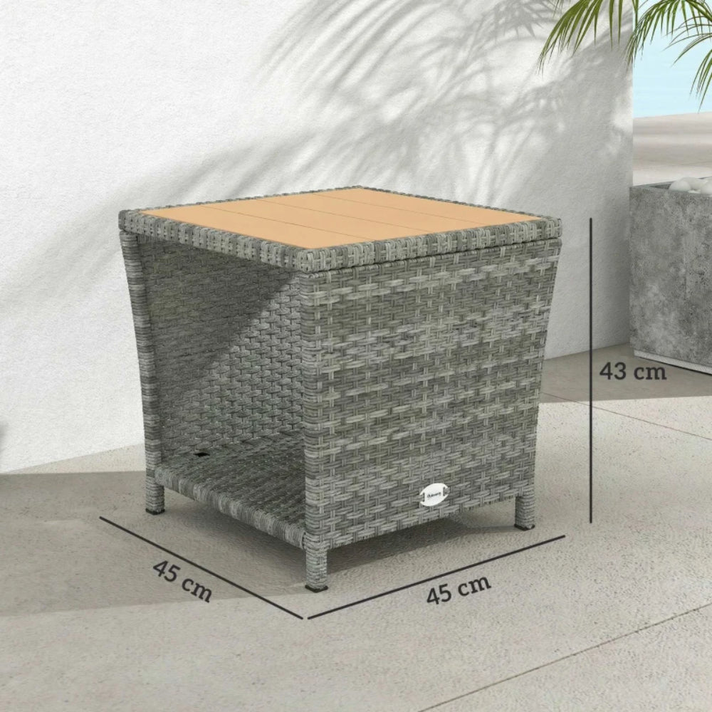 Outsunny Side Table 2-Tier Outdoor Coffee Table with Storage Shelf PS Wood Slat Top