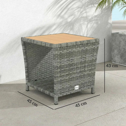 Outsunny Side Table 2-Tier Outdoor Coffee Table with Storage Shelf PS Wood Slat Top