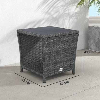 Outsunny Side Table 2-Tier Outdoor Coffee Table with Storage Shelf PS Wood Slat Top