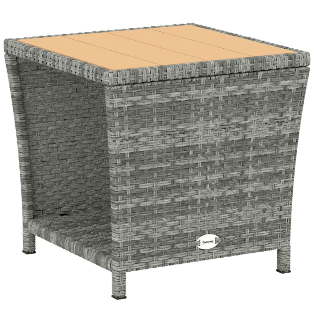 Outsunny Side Table 2-Tier Outdoor Coffee Table with Storage Shelf PS Wood Slat Top