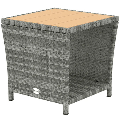 Outsunny Side Table 2-Tier Outdoor Coffee Table with Storage Shelf PS Wood Slat Top