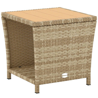 Outsunny Side Table 2-Tier Outdoor Coffee Table with Storage Shelf PS Wood Slat Top