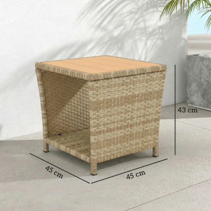 Outsunny Side Table 2-Tier Outdoor Coffee Table with Storage Shelf PS Wood Slat Top