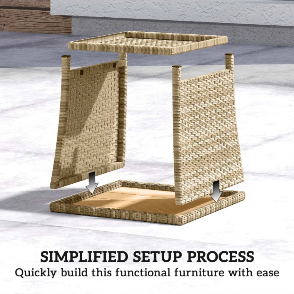 Outsunny Side Table 2-Tier Outdoor Coffee Table with Storage Shelf PS Wood Slat Top