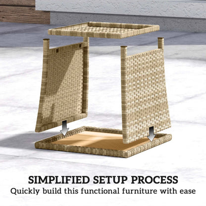 Outsunny Side Table 2-Tier Outdoor Coffee Table with Storage Shelf PS Wood Slat Top