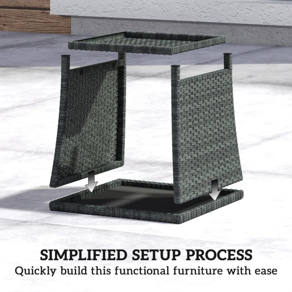 Outsunny Side Table 2-Tier Outdoor Coffee Table with Storage Shelf PS Wood Slat Top