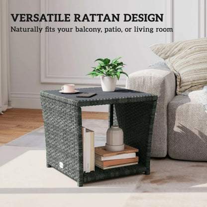 Outsunny Side Table 2-Tier Outdoor Coffee Table with Storage Shelf PS Wood Slat Top