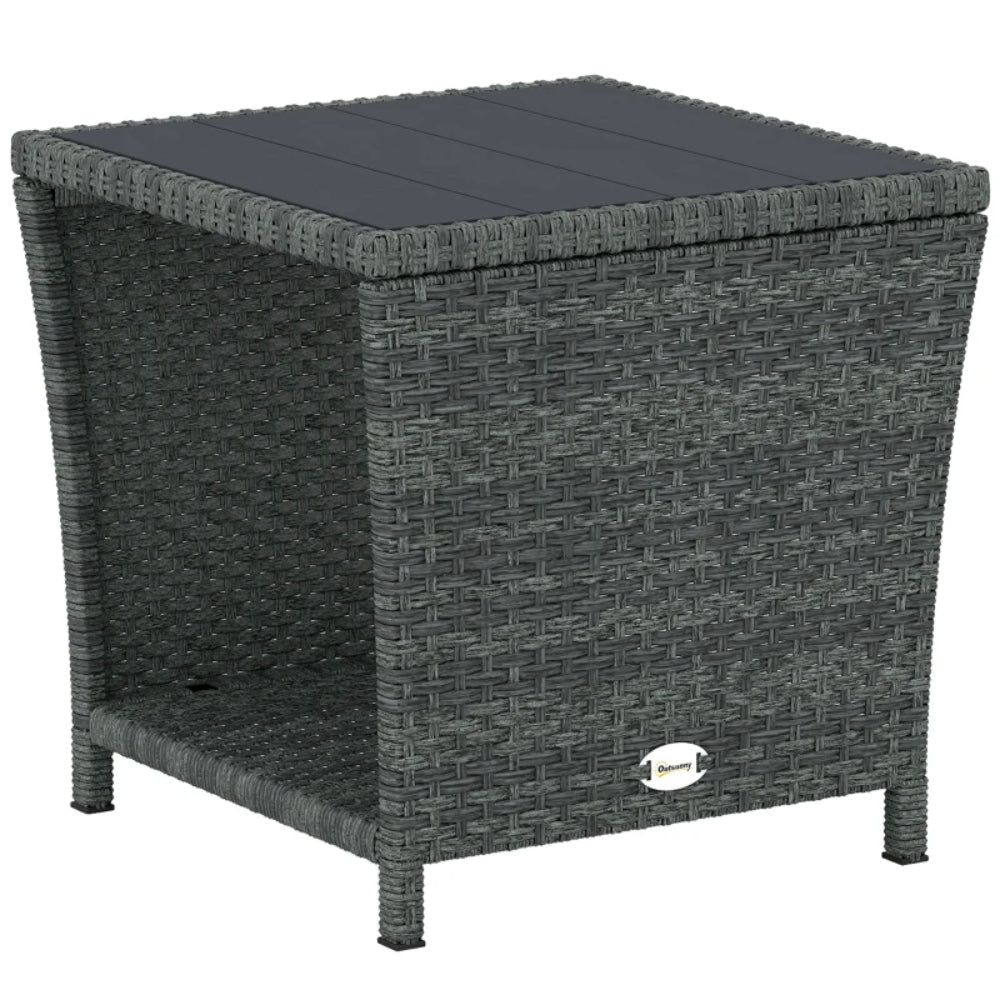 Outsunny Side Table 2-Tier Outdoor Coffee Table with Storage Shelf PS Wood Slat Top