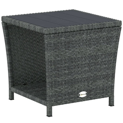 Outsunny Side Table 2-Tier Outdoor Coffee Table with Storage Shelf PS Wood Slat Top