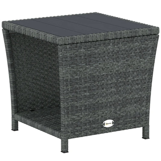 Outsunny Side Table 2-Tier Outdoor Coffee Table with Storage Shelf PS Wood Slat Top