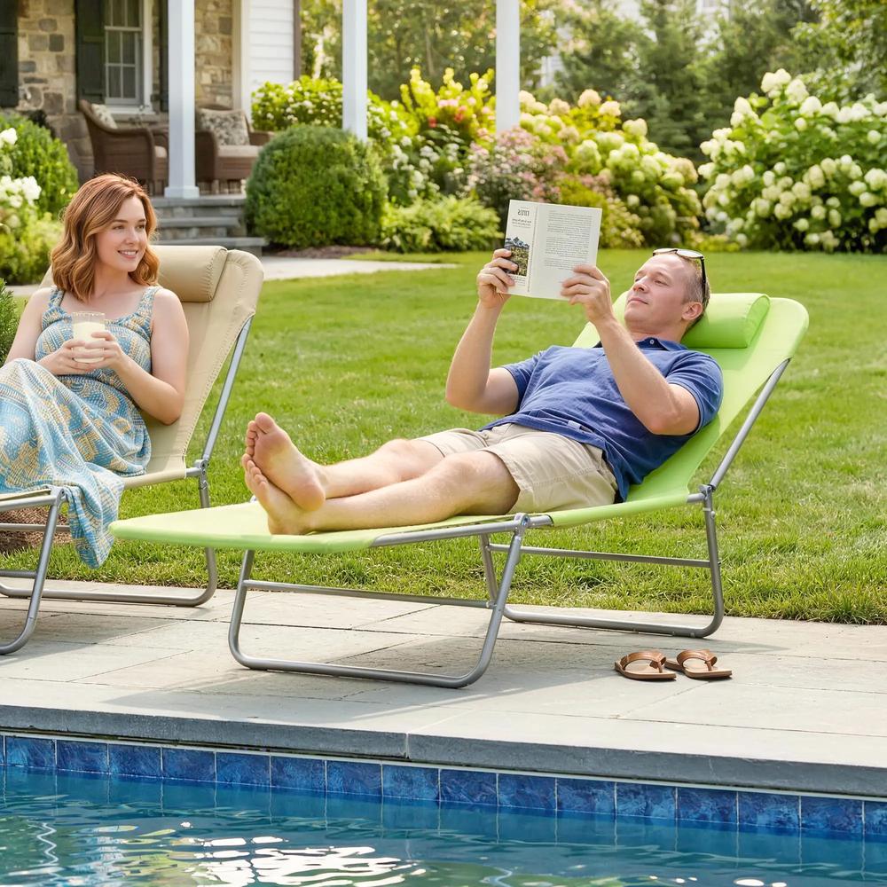 Outsunny Single Folding Sun Lounger - Green 1