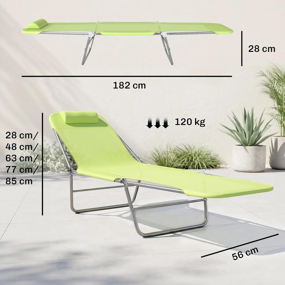 Outsunny Single Folding Sun Lounger - Green 2