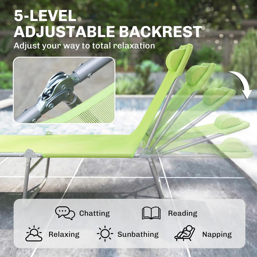 Outsunny Single Folding Sun Lounger - Green 3