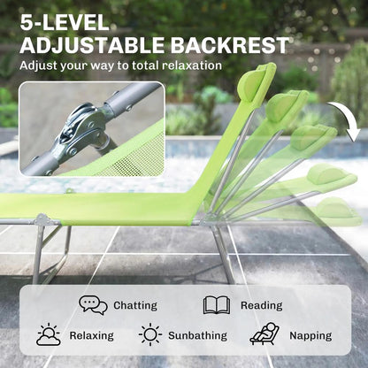 Outsunny Single Folding Sun Lounger - Green 3