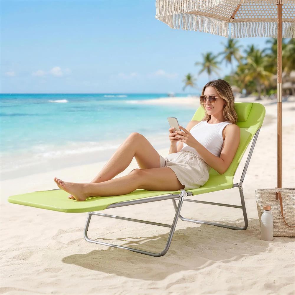 Outsunny Single Folding Sun Lounger - Green 7