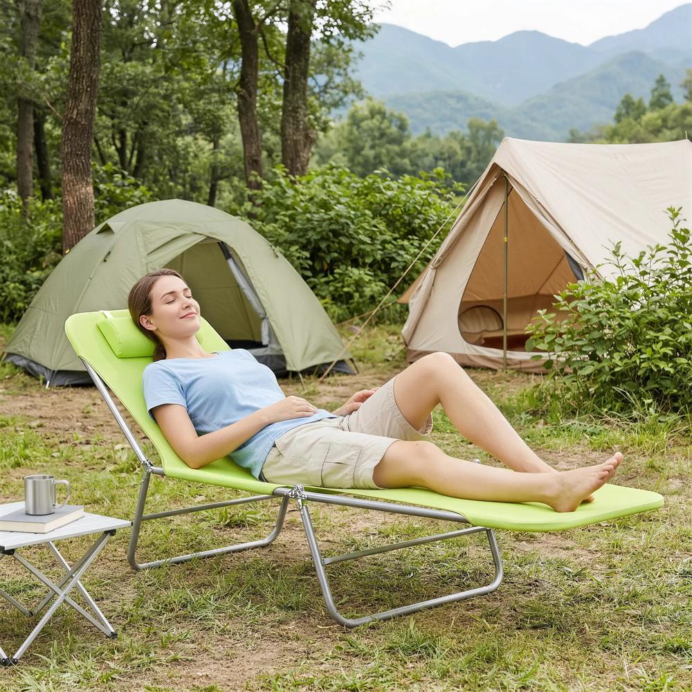 Outsunny Single Folding Sun Lounger - Green 8