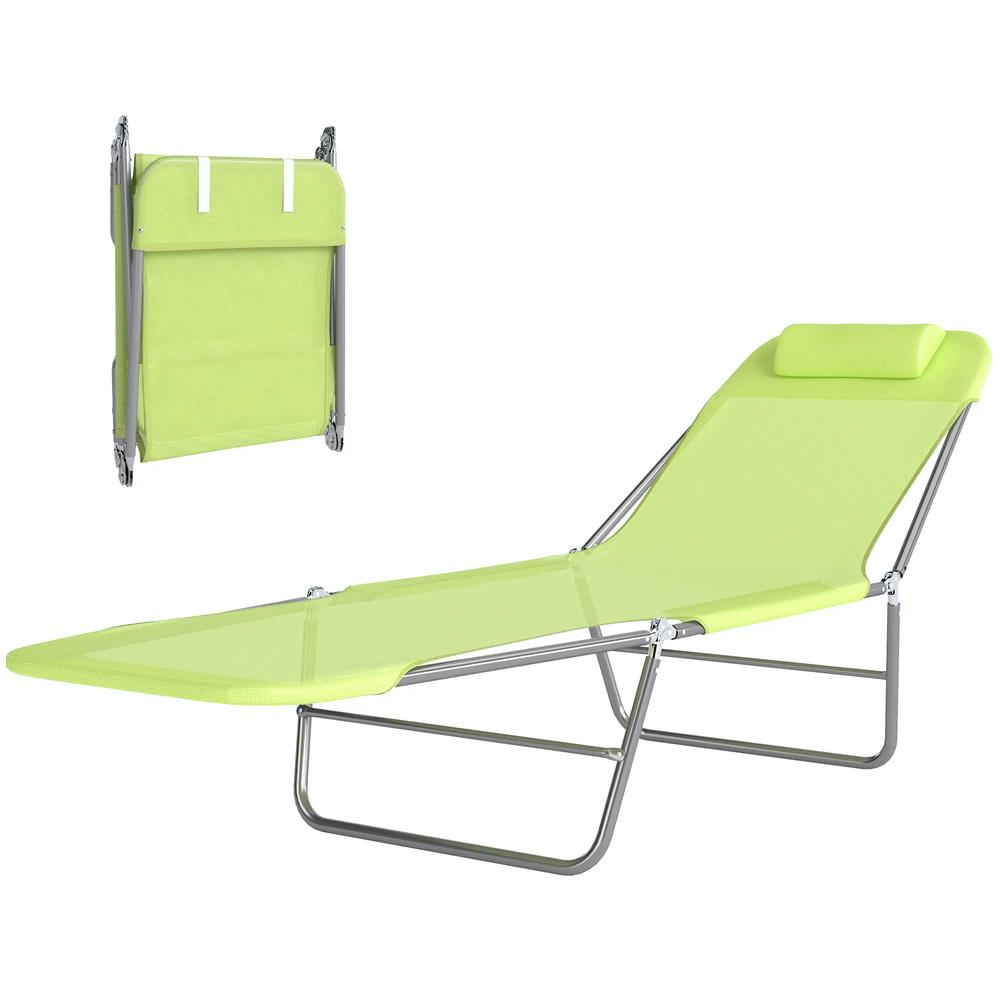 Outsunny Single Folding Sun Lounger - Green 9