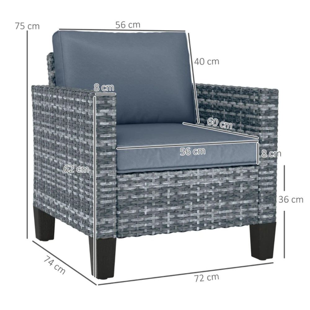 Outsunny Single Rattan Armchair, with Cushions