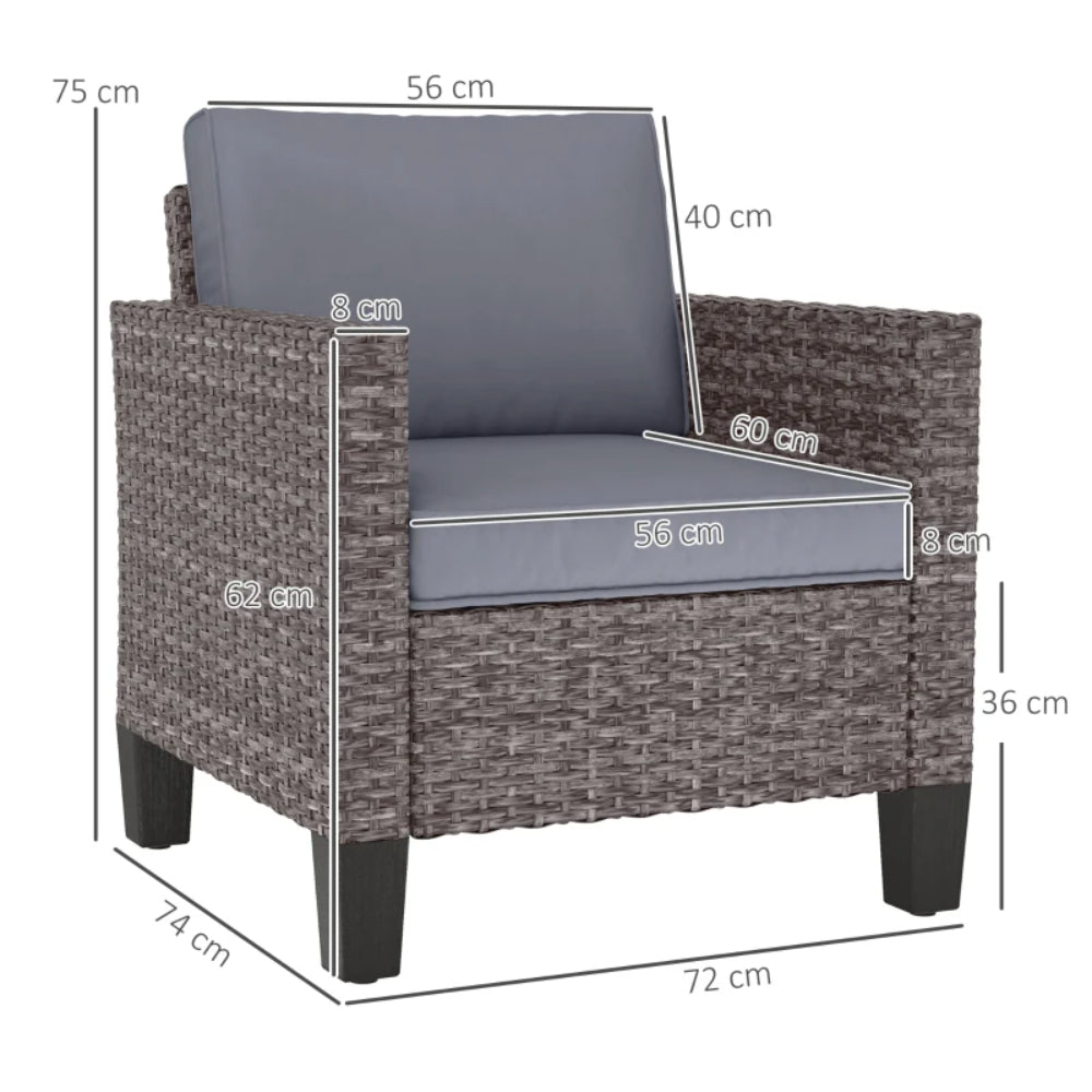 Outsunny Single Rattan Armchair, with Cushions