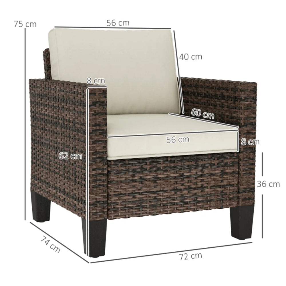 Outsunny Single Rattan Armchair, with Cushions