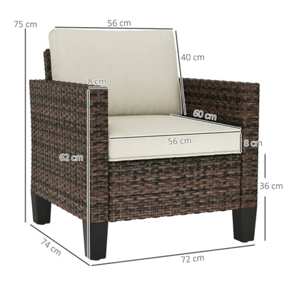 Outsunny Single Rattan Armchair, with Cushions