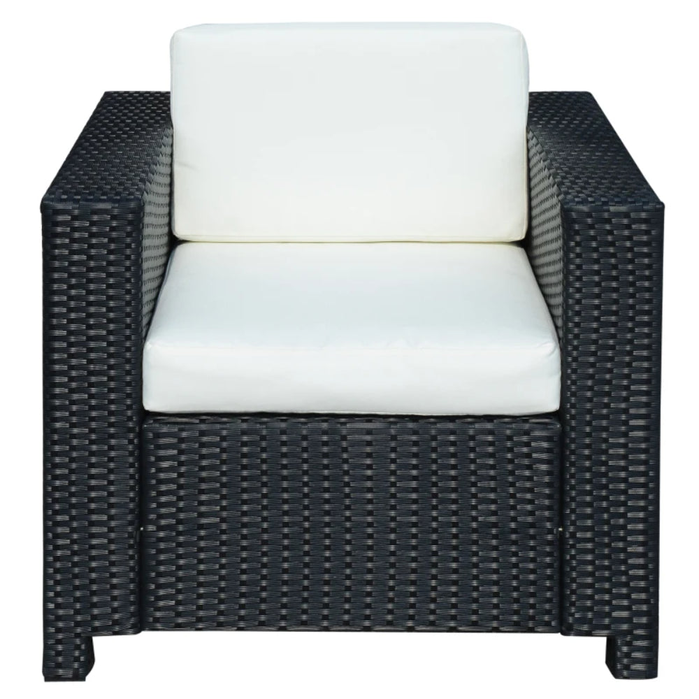 Outsunny Single Seater Rattan Chair Sofa with 10 cm Thick Padded Cushion, All-Weather PE Wicker Weave Garden Armchair with Armrests, Black