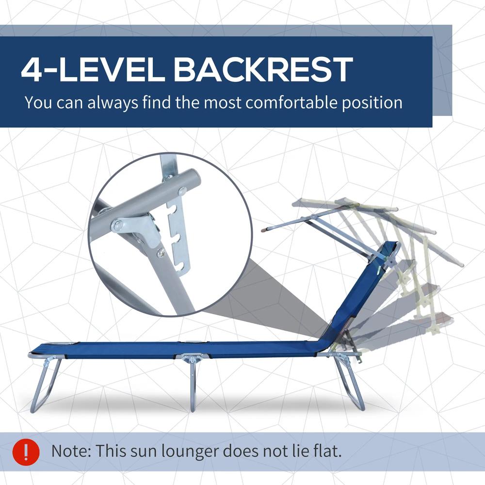Outsunny Single Sun Lounger, with Awning and Reclining Back - Blue 3