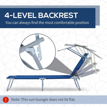 Outsunny Single Sun Lounger, with Awning and Reclining Back - Blue 3