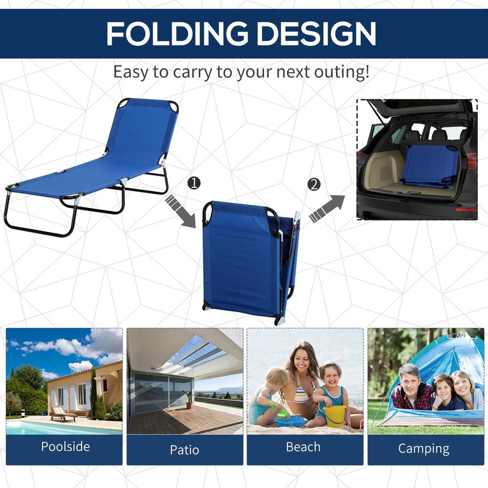 Outsunny Single Sun Lounger, with Awning and Reclining Back - Blue 4