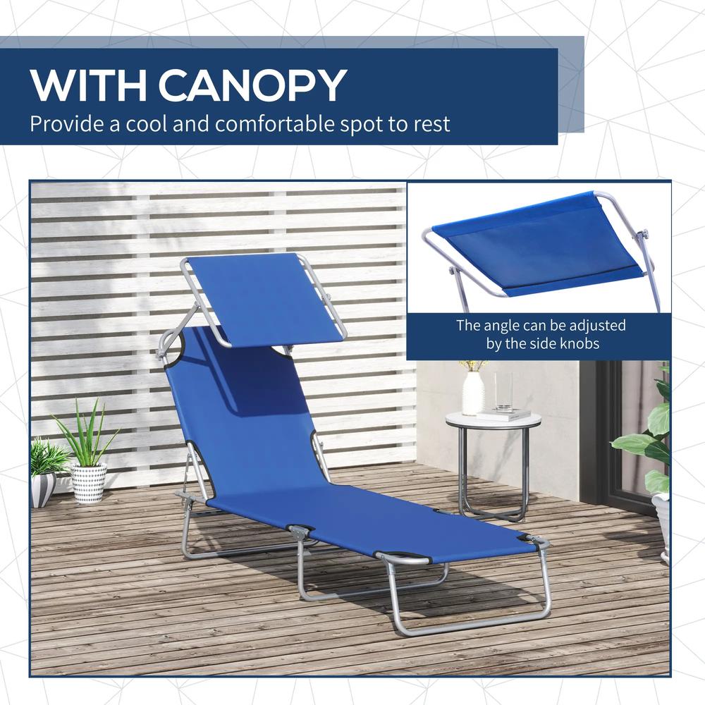 Outsunny Single Sun Lounger, with Awning and Reclining Back - Blue 5