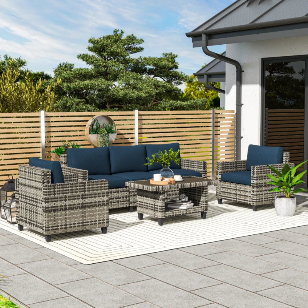 Outsunny Six-Piece Modular Rattan Sofa Set