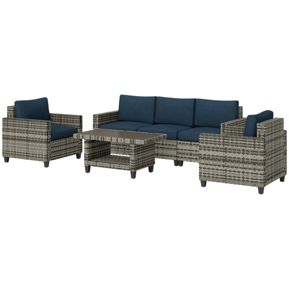 Outsunny Six-Piece Modular Rattan Sofa Set