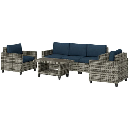 Outsunny Six-Piece Modular Rattan Sofa Set