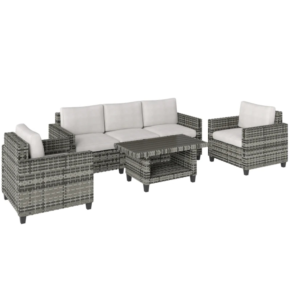 Outsunny Six-Piece Modular Rattan Sofa Set