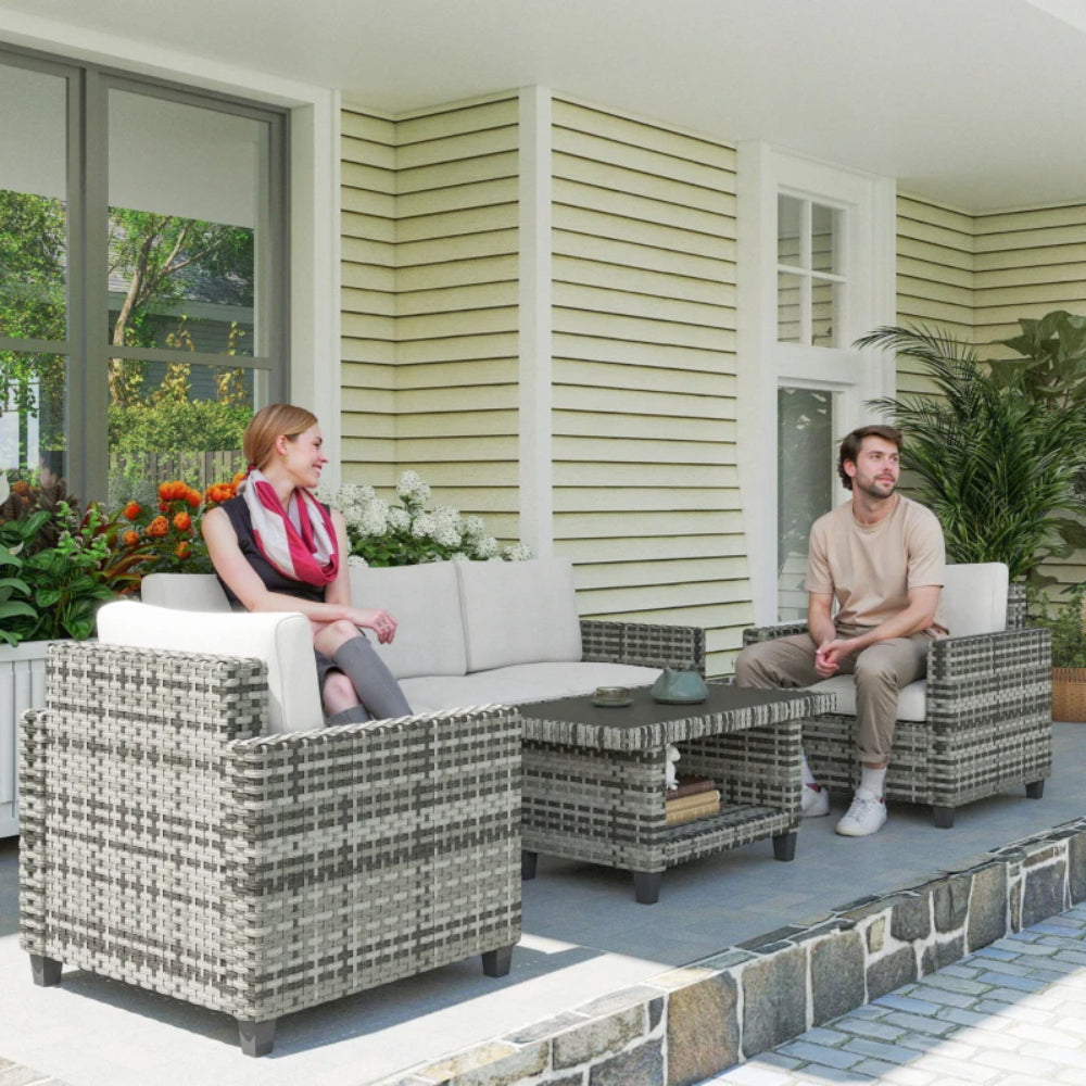 Outsunny Six-Piece Modular Rattan Sofa Set