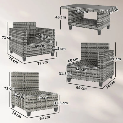 Outsunny Six-Piece Modular Rattan Sofa Set