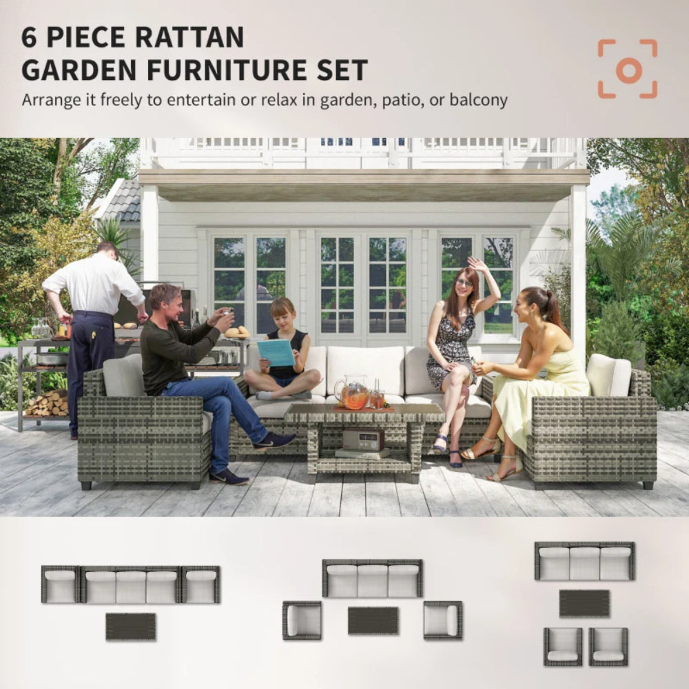 Outsunny Six-Piece Modular Rattan Sofa Set