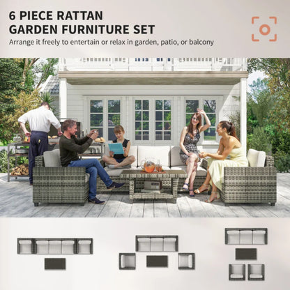 Outsunny Six-Piece Modular Rattan Sofa Set