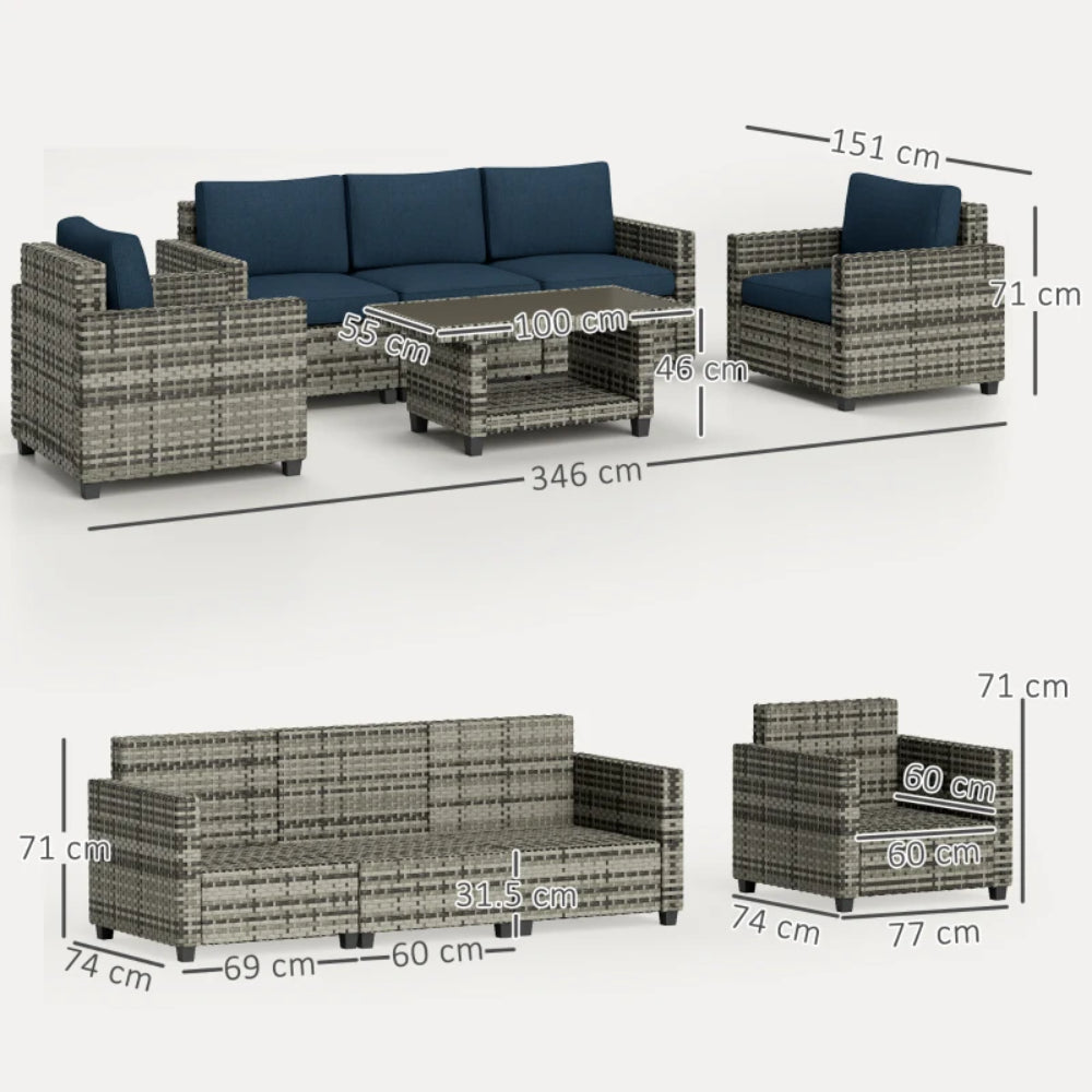 Outsunny Six-Piece Modular Rattan Sofa Set