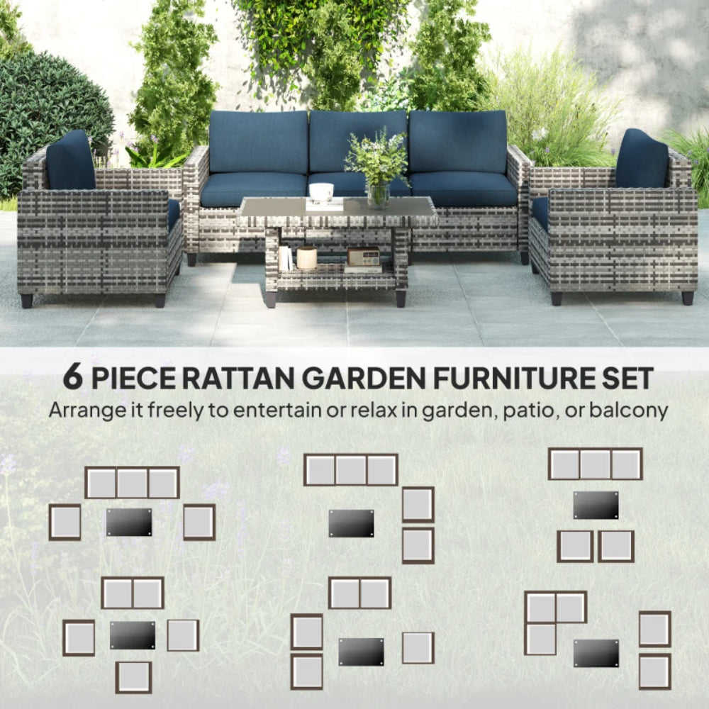 Outsunny Six-Piece Modular Rattan Sofa Set