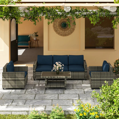 Outsunny Six-Piece Modular Rattan Sofa Set