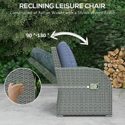Outsunny Six-piece Outdoor Rattan Dining Set, Outdoor Sofa Set with Reclining Armchairs and Mental Frame