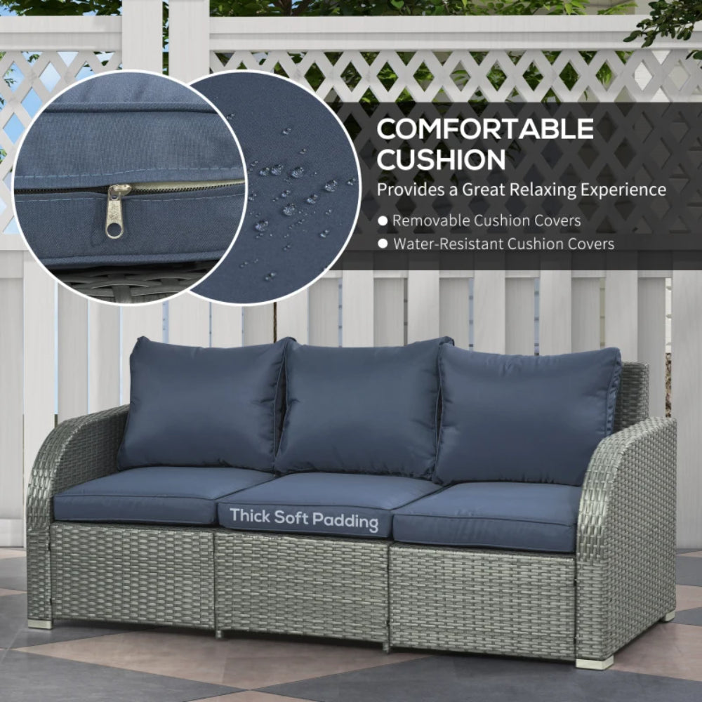 Outsunny Six-piece Outdoor Rattan Dining Set, Outdoor Sofa Set with Reclining Armchairs and Mental Frame