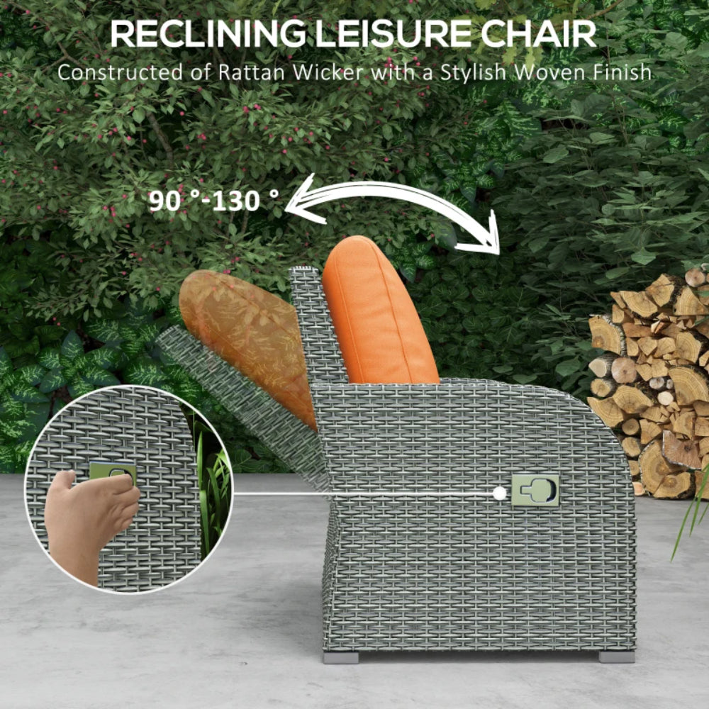Outsunny Six-piece Outdoor Rattan Dining Set, Outdoor Sofa Set with Reclining Armchairs and Mental Frame