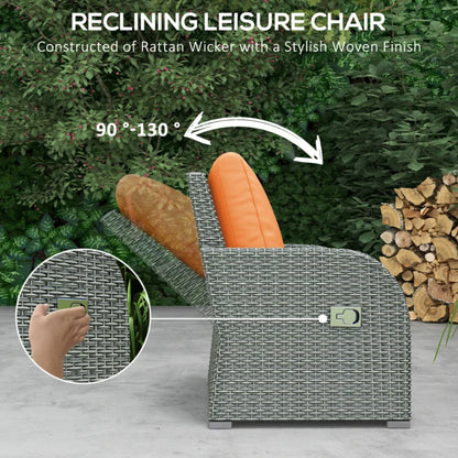 Outsunny Six-piece Outdoor Rattan Dining Set, Outdoor Sofa Set with Reclining Armchairs and Mental Frame