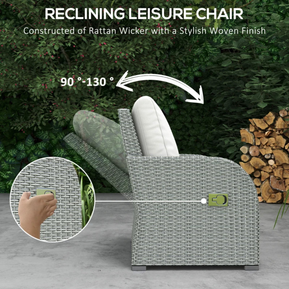 Outsunny Six-piece Outdoor Rattan Dining Set, Outdoor Sofa Set with Reclining Armchairs and Mental Frame