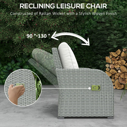 Outsunny Six-piece Outdoor Rattan Dining Set, Outdoor Sofa Set with Reclining Armchairs and Mental Frame