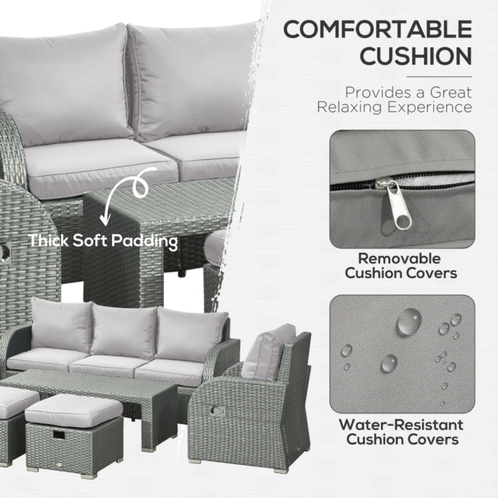 Outsunny Six-piece Outdoor Rattan Dining Set, Outdoor Sofa Set with Reclining Armchairs and Mental Frame