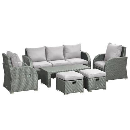 Outsunny Six-piece Outdoor Rattan Dining Set, Outdoor Sofa Set with Reclining Armchairs and Mental Frame