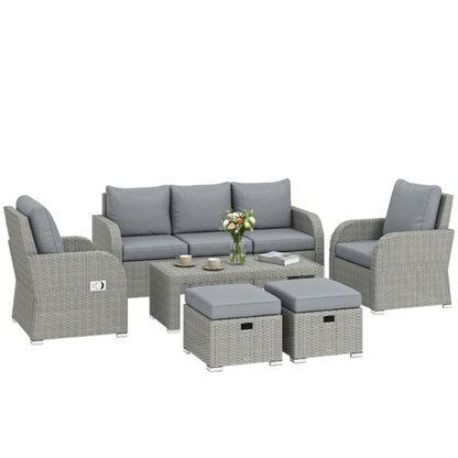 Outsunny Six-piece Rattan Garden Furniture Set with Reclining Armchairs - Dark Grey